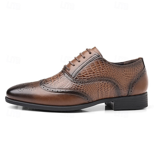 Men's Shoes Oxford Pattern – Brown Crocodile Leather Faux