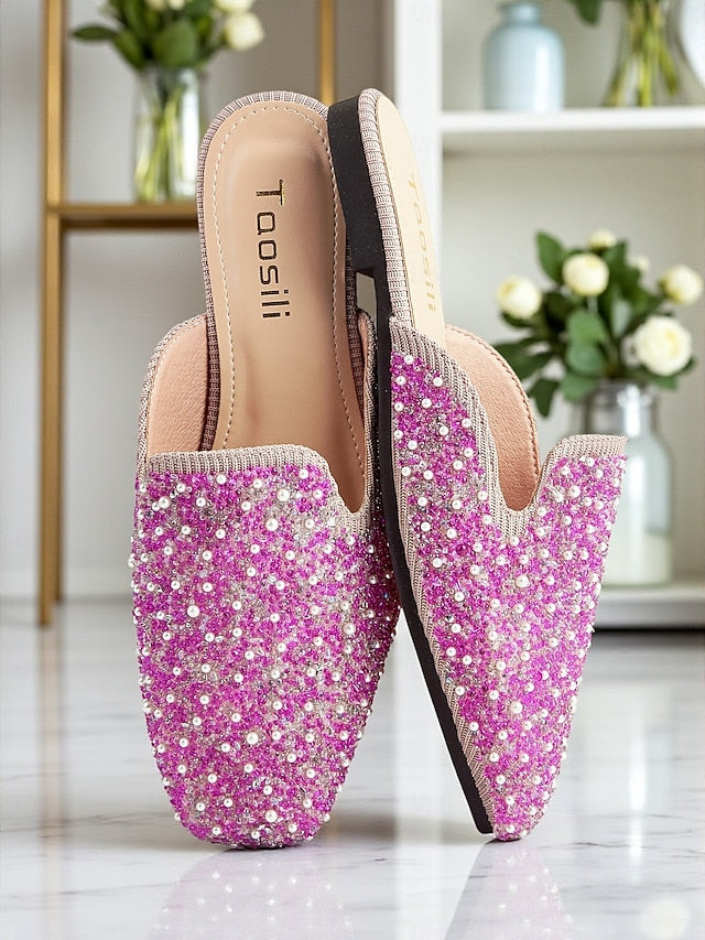 Embellished Pink and Rhinestone - Mules Pearl Women's
