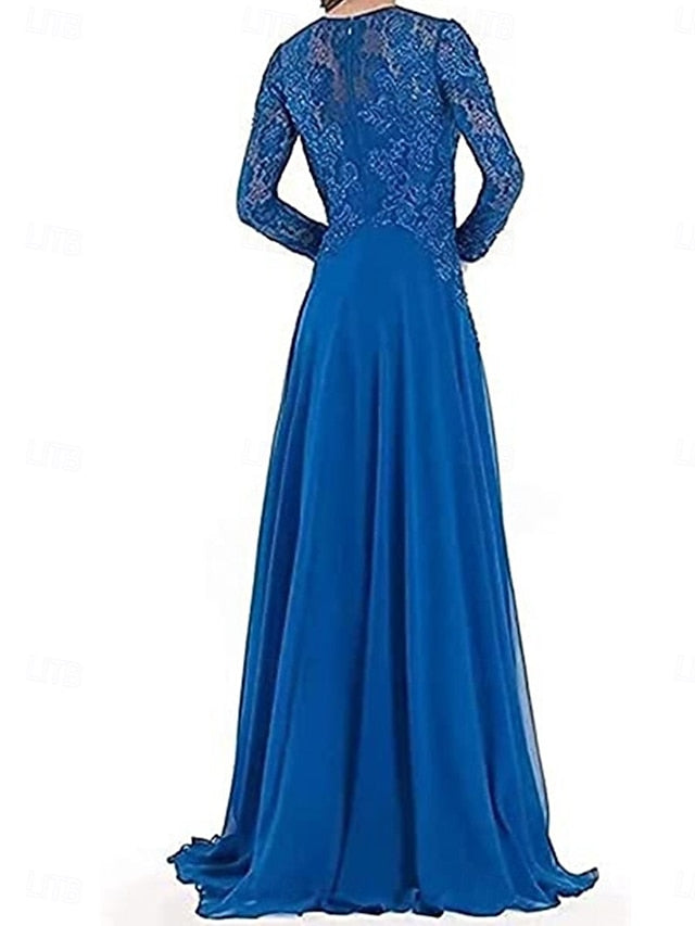 Party Dress Bride of Floor Mother the Elegant Neck Crew A-Line