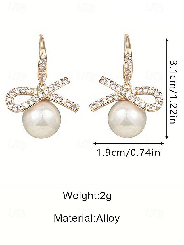 Bow Women's with Rhinestone Earrings Pearl Christmas and