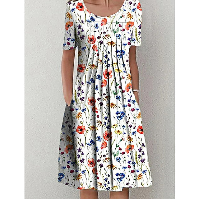 Women's Midi Dress Casual Dress Floral Dress White Short