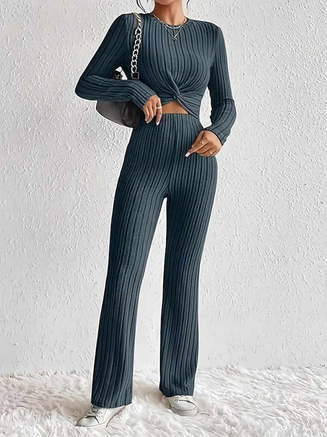 Women's Pants Sets Bolero Top Long Sleeve Crew Neck Solid