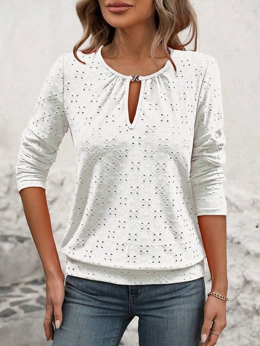 Women's Texture Blouse Eyelet Top Pointelle Tee T Shirt