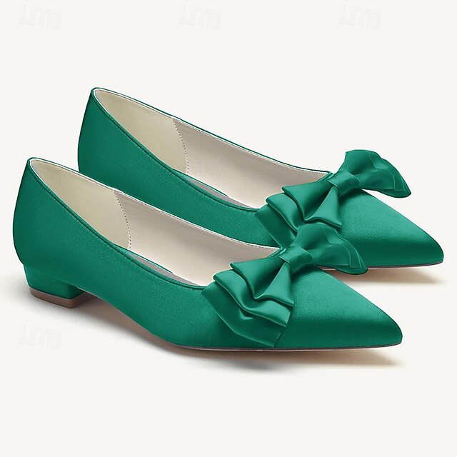 Low Party Women's Pointed Flats Heel Bowknot Shoes Wedding
