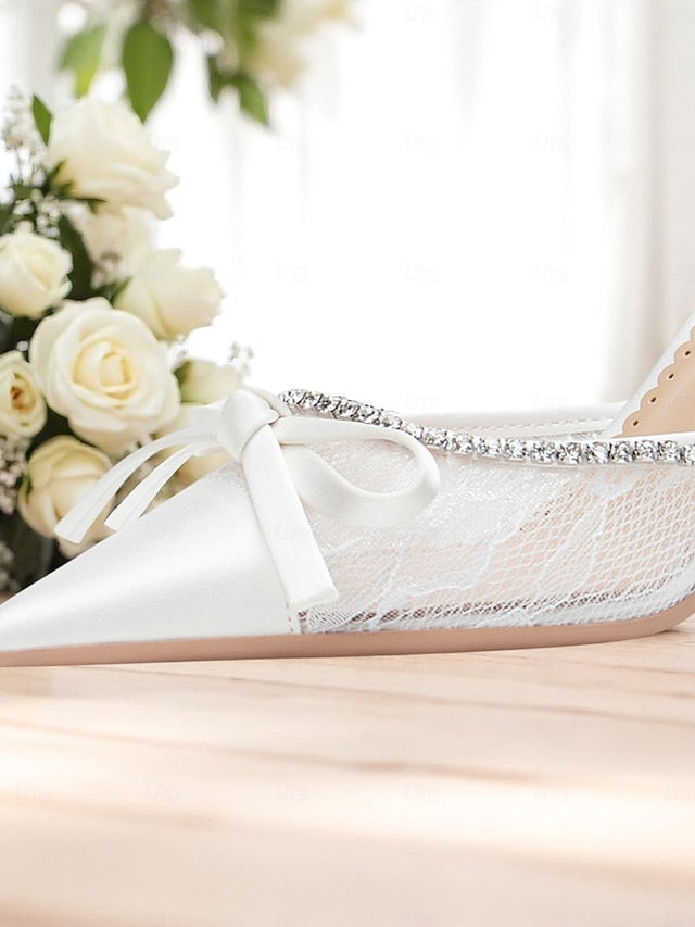 Heels Satin Lace High White Women's