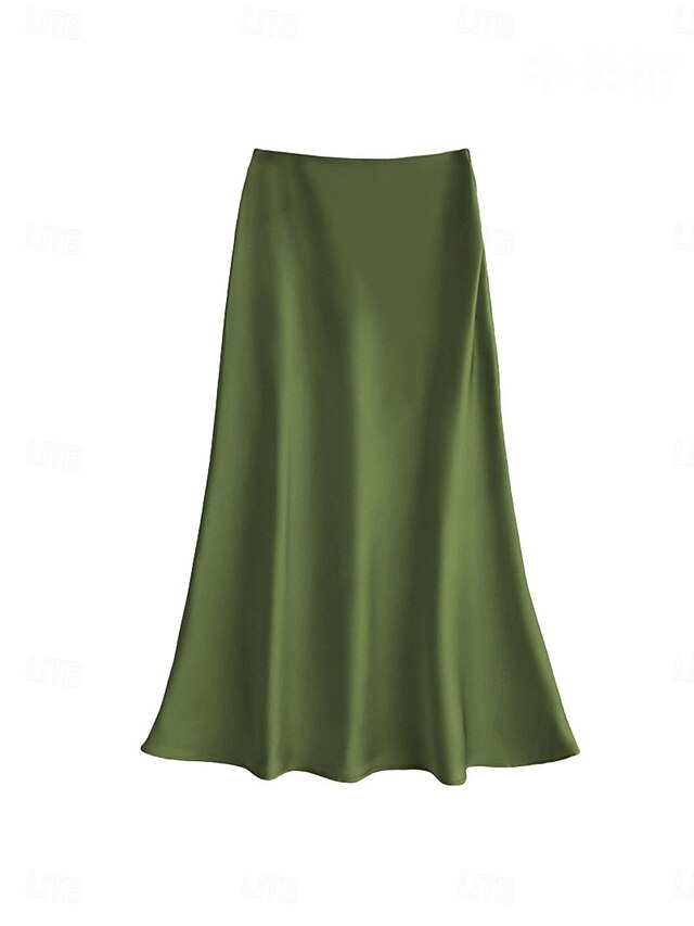 Women's Satin Skirts Elegant Vintage Fashion Casual Midi