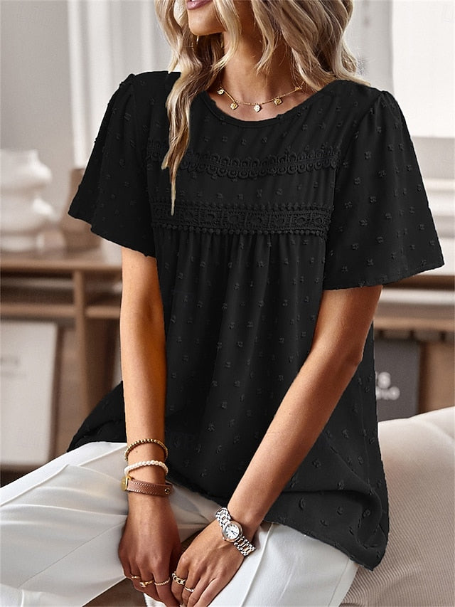 Women's Shirt Blouse Solid Color Stylish Casual Short