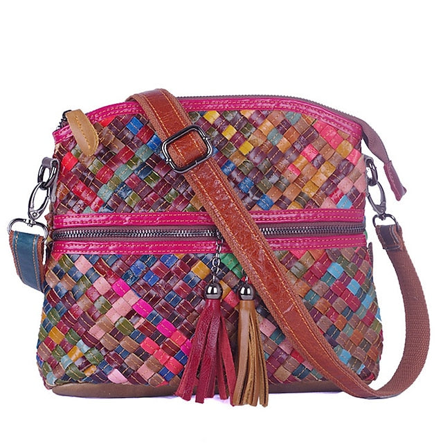 Bag Bohemian Shoulder - Women's Leather Patchwork Colorful