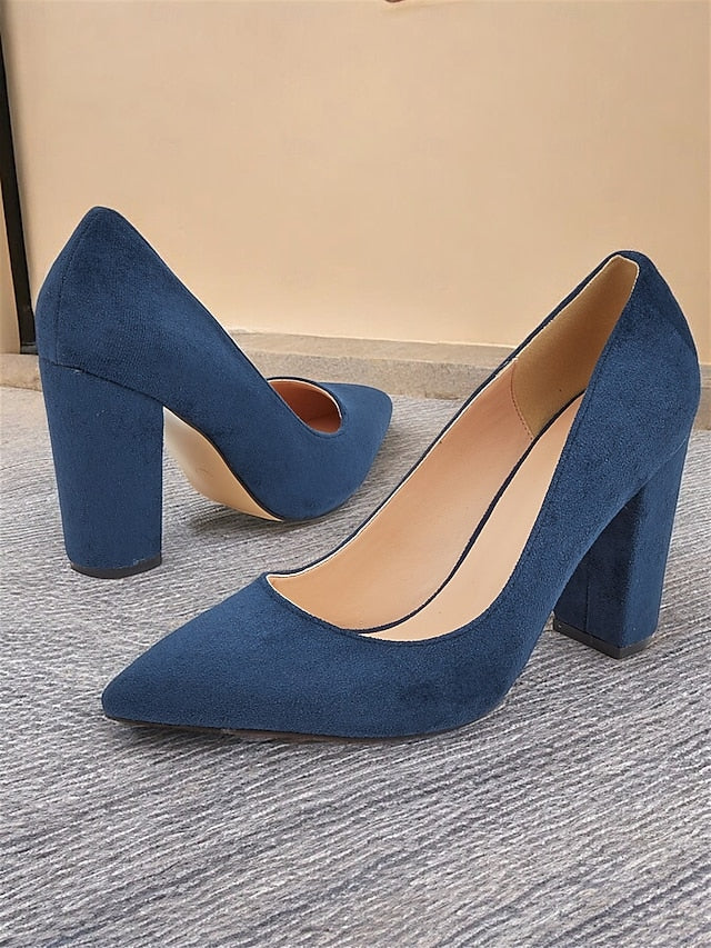 Heel Classic Block Pointed High Toe Heels Suede Women's |