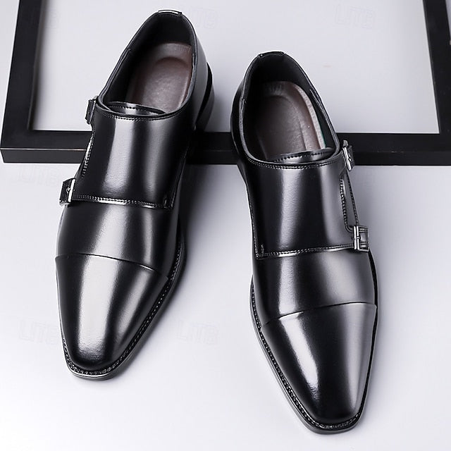 – Elegant Monk Men's Strap Double Leather Shoes