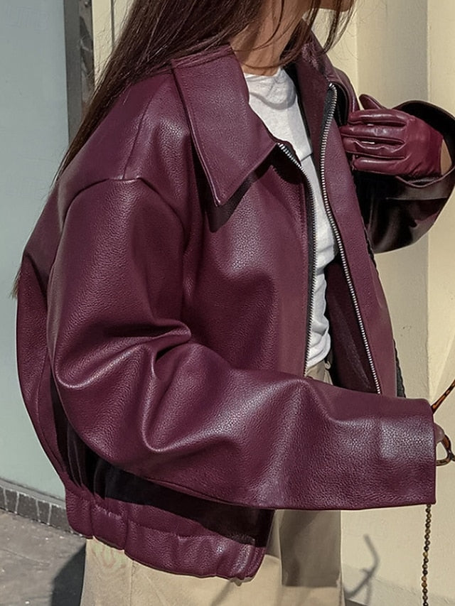 Comfortable Jacket Zipper Women's Faux Warm Pocket Leather