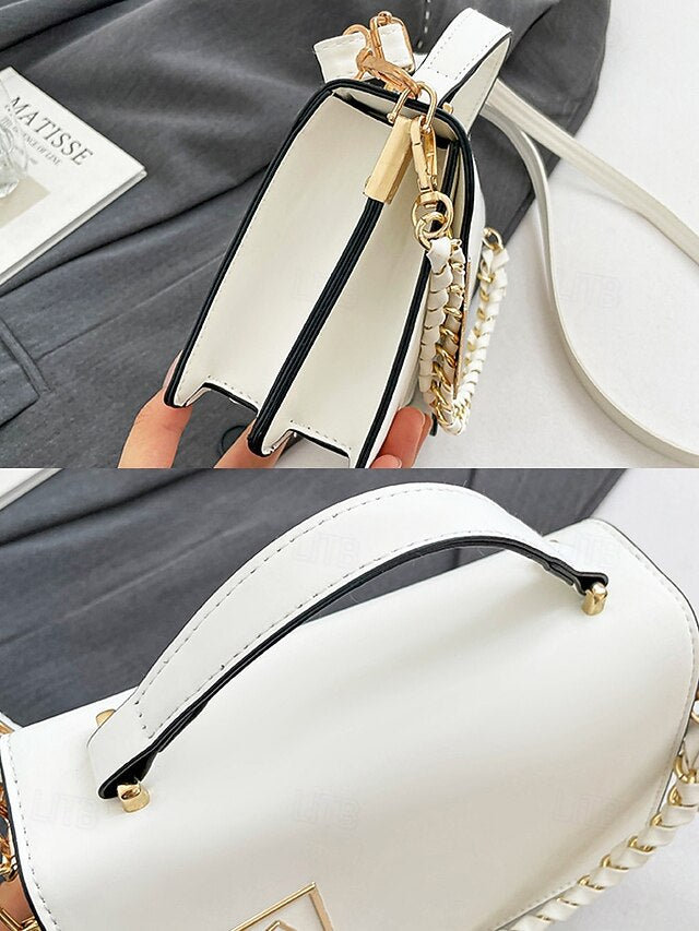 Women's Elegant Faux Leather Crossbody Handbag, Chic Top