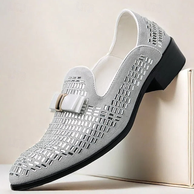 Elegant Strap Loafers Silver Woven Men's Prom – and Monk