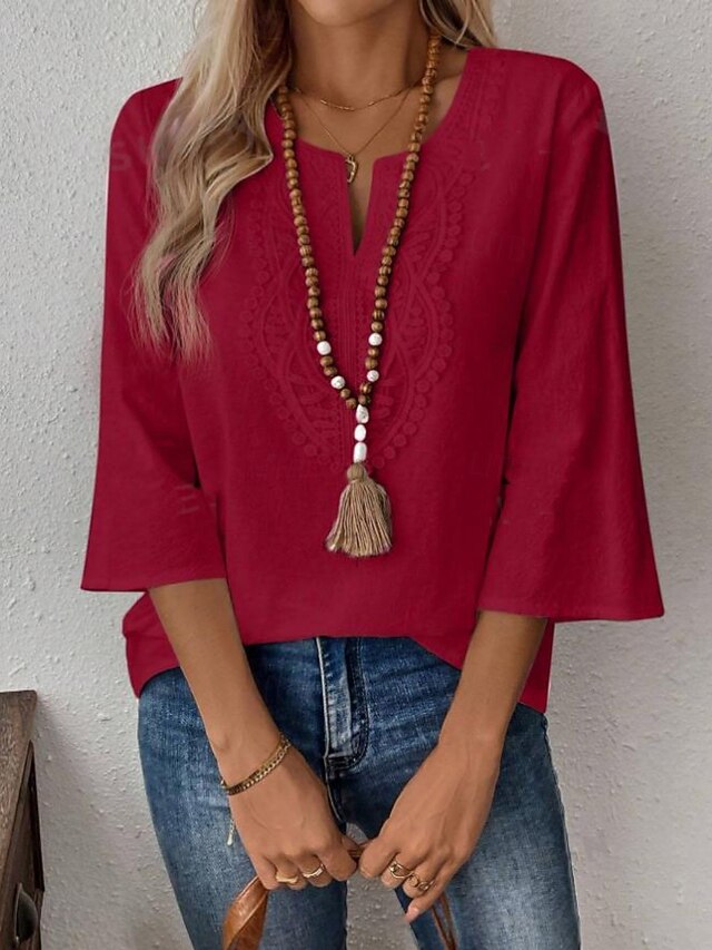Women's Shirt Blouse Lace Tops Lace Solid Color Stylish