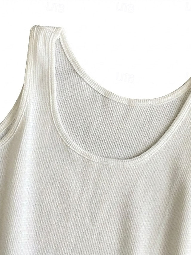 Women's Waffle Tank Top Solid Color Fashion Stylish Casual
