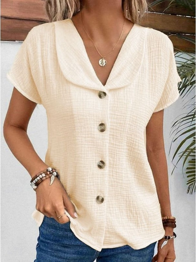 Women's Summer Shirt Casual Shirt Buttons Solid Color Daily