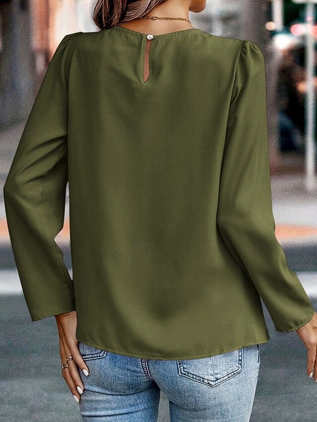 Women's Shirt Blouse Ruched Plain Active Casual Long Sleeve