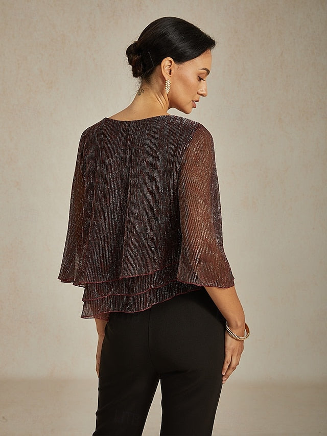 Women's Blouse Chiffon Tops Lace Tops Ruched Glitter Solid