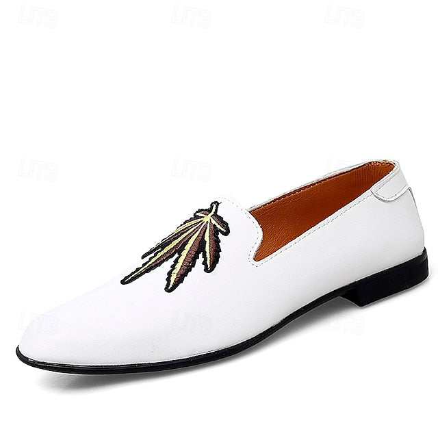 Faux Leather Loafers with Feather - Prom Men's White Shoes