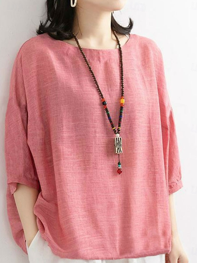 Women's Shirt Solid Color Stylish Casual 3/4 Length Sleeve