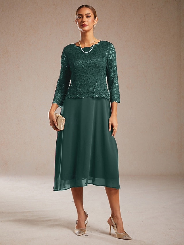 Women's Midi Dress Chiffon Dress Elegant Solid Color 3/4