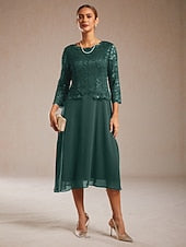 Women's Midi Dress Chiffon Dress Elegant Solid Color 3/4