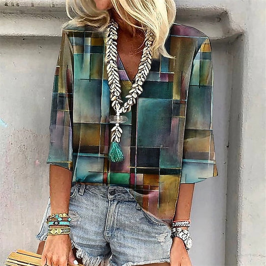 Women's T Shirt Summer Tops Print Color Gradient Fashion