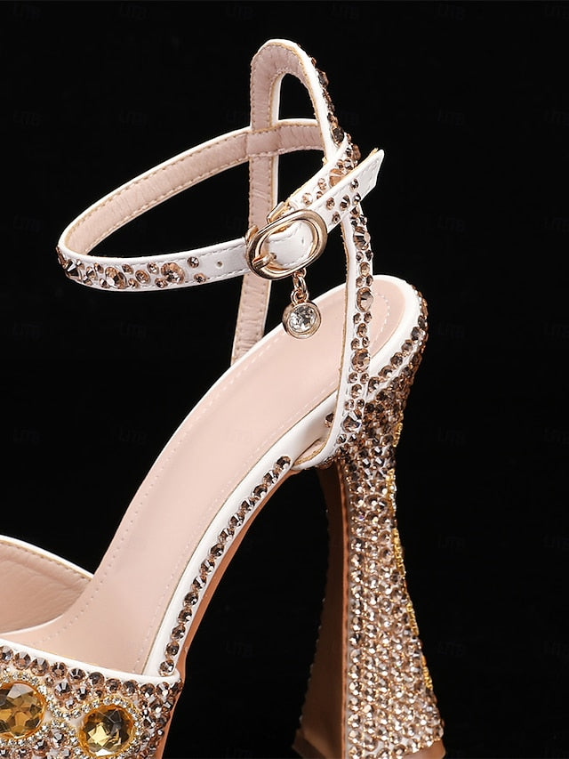 Sandals Crystal-Embellished Platform with Glamorous Women's