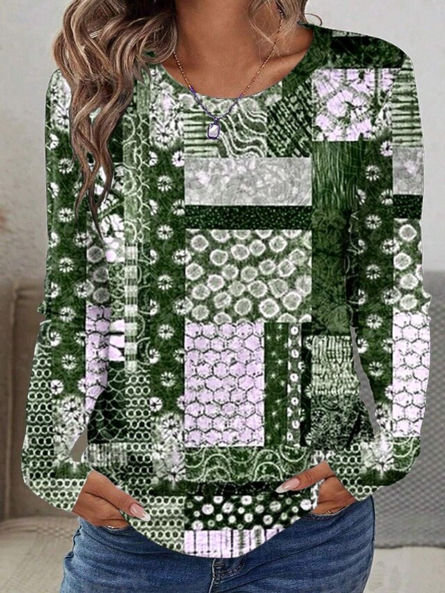 Women's T shirt Crew Neck Long Sleeve Tunic Graphic