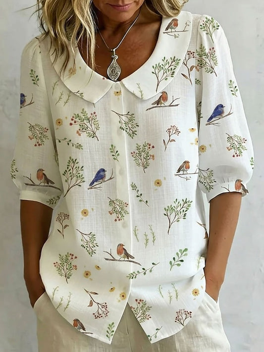 Women's Shirt Floral Graphic Bird Elegant Bohemia Vacation