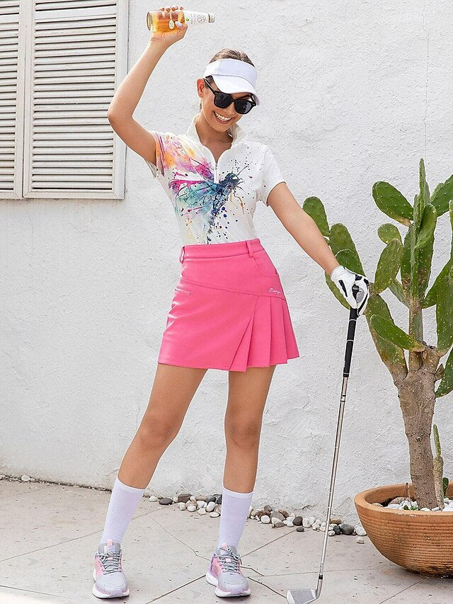 Women's Golf Polo Shirt White Short Sleeve Sun Protection
