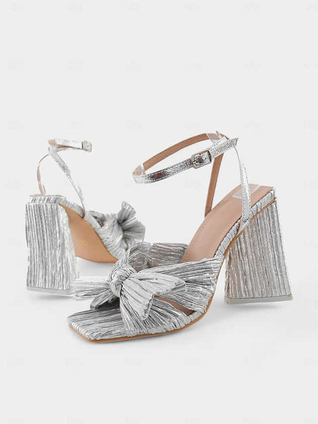 Textured Gold Rose Sandals Heel Knot and with Detail Block