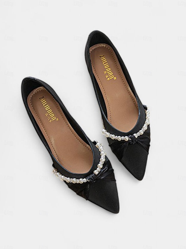 Embellished Low Pearl Elegant Pointed Flats Heel Women's -