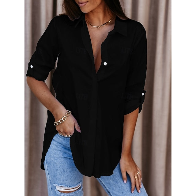 Women's Blouse Buttons Solid Color Elegant Stylish Casual