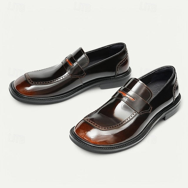 Decorative Men's Premium with Black Cowhide Slip-On Loafers