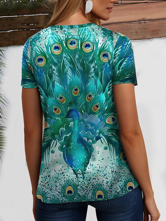 Women's T Shirt Print Ombre Graphic Feather Casual Short