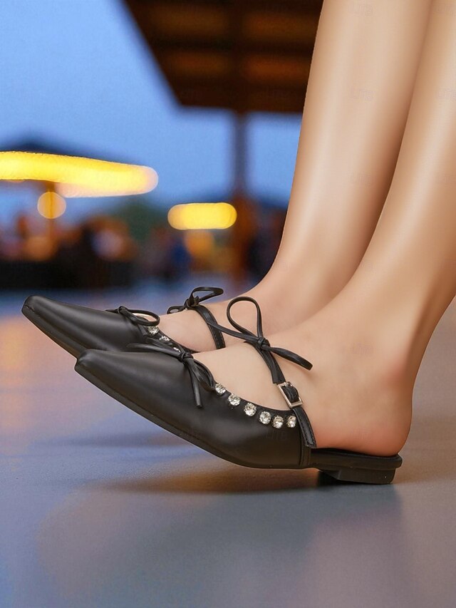 Women's with Rhinestone Pointed Toe Black Flats