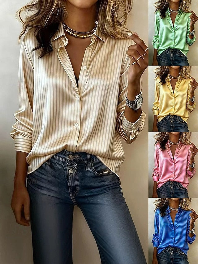 Women's Shirt Buttons Print Graphic Striped Elegant Stylish