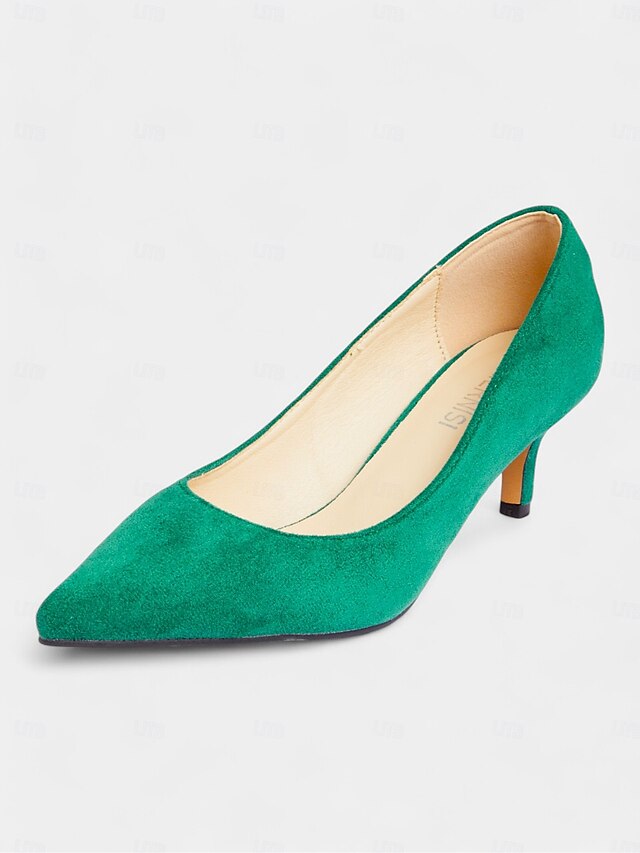 with Emerald Pointed-Toe Suede Green Women's Kitten Pumps