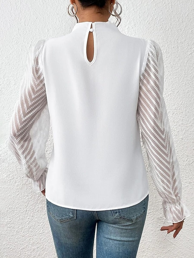 Women's Shirt Blouse Daily Basic Mesh Long Sleeve Regular