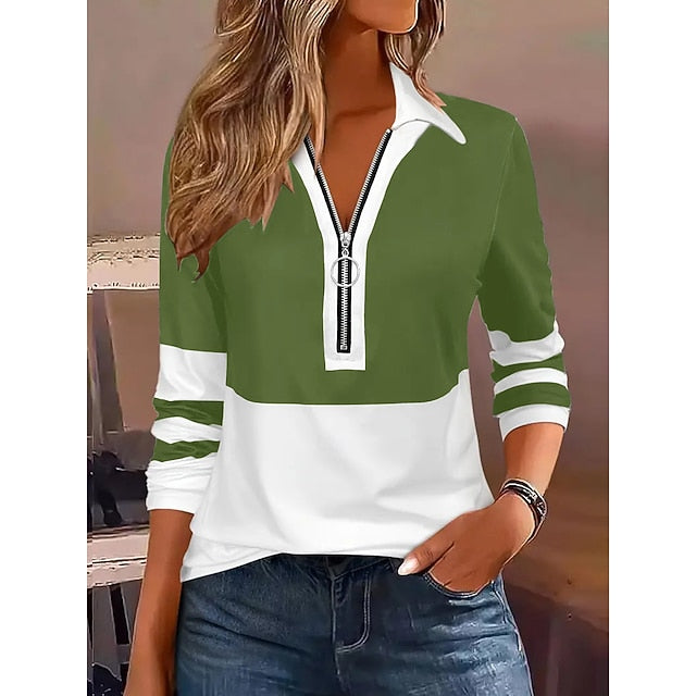 Women's Tunic Quarter Zip Solid Color Color Block Elegant