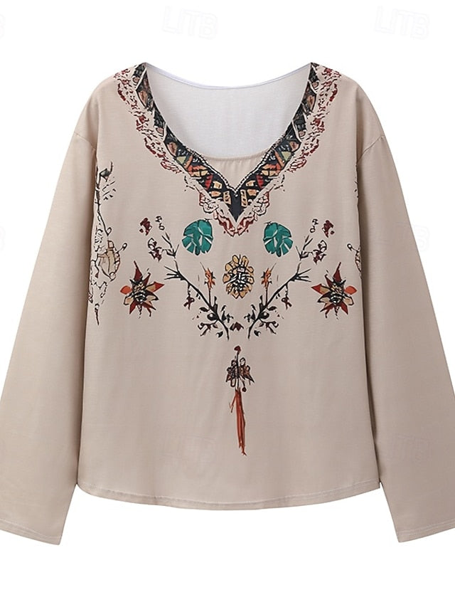 Women's Western Blouse Boho Shirt Blouse Print Flower