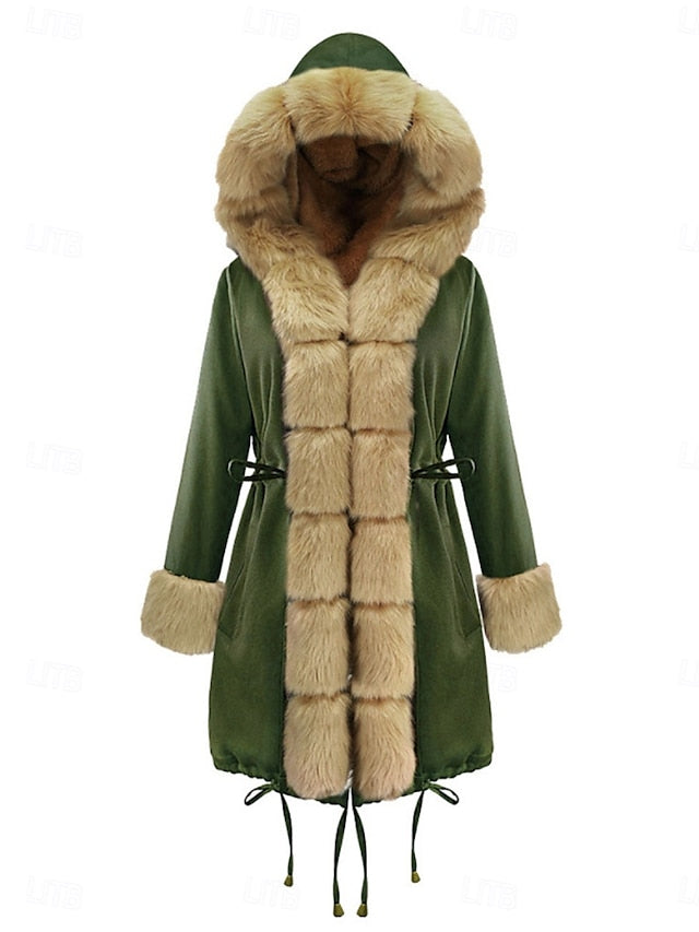 Collar Pocket Fur Faux Breathable Warm Coat Women's