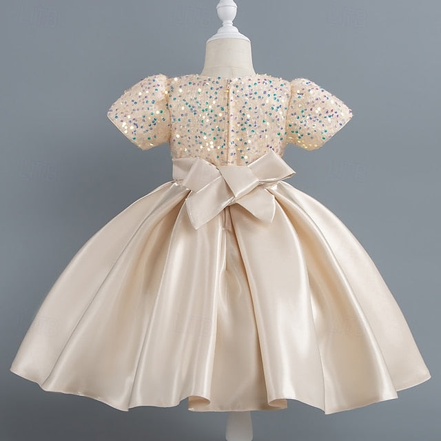 Dress Sequin Short Party Wedding Girls' Sleeve Toddler