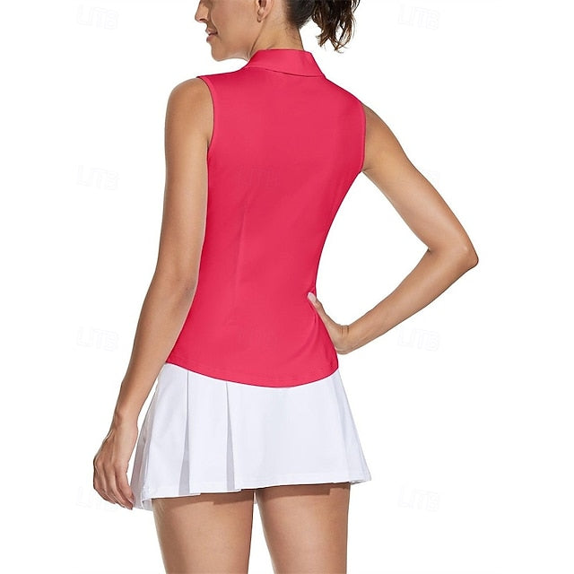 Women's Solid Colored Tennis Shirt Sleeveless Zipper UPF50+