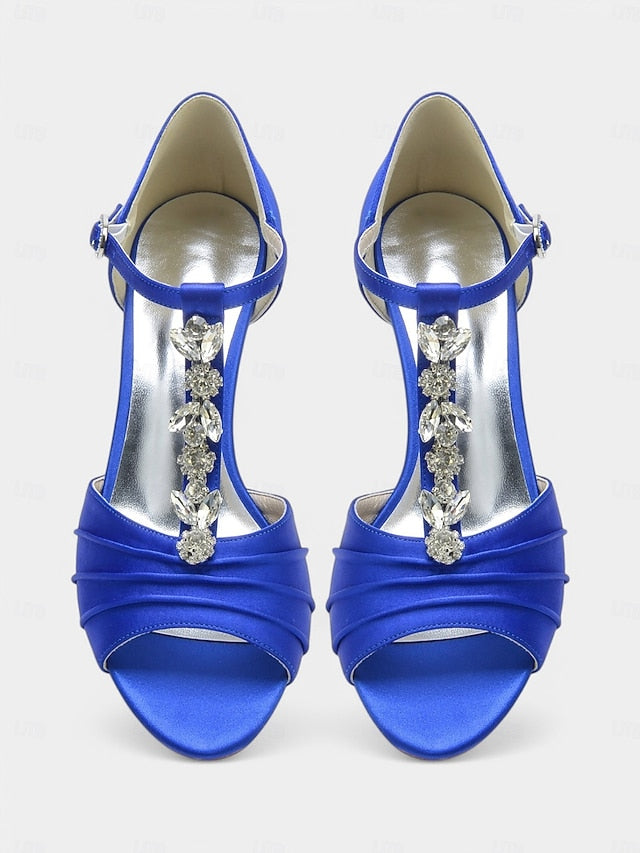 Satin White Bridal Detail Crystal Heels Open-Toe with –