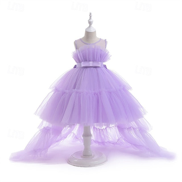 Sleeveless Party Kids Performance Solid Girls' Dress Color