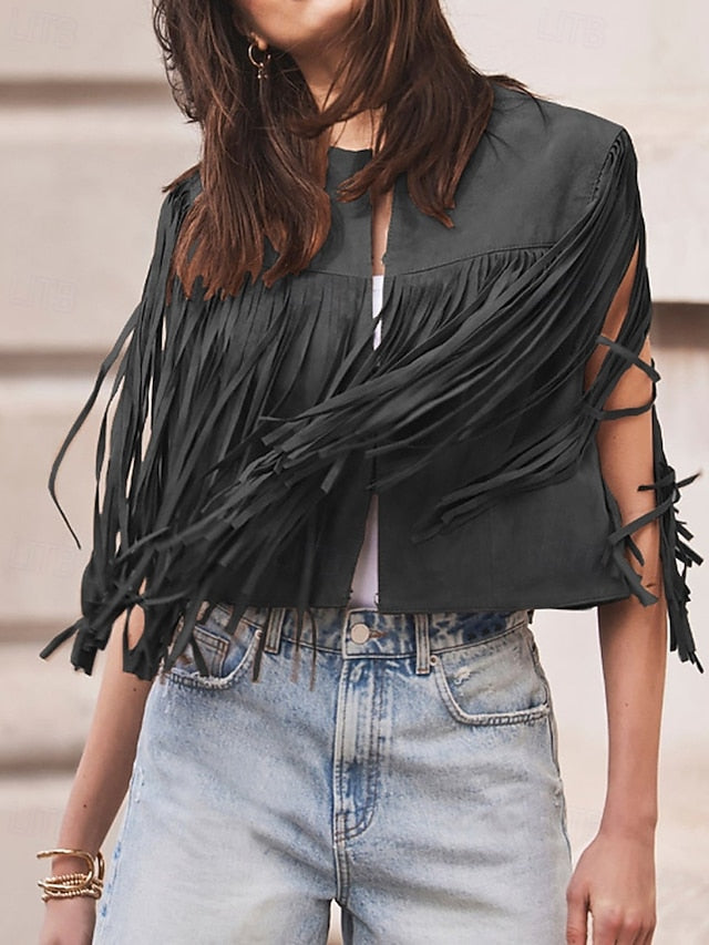 Women's Blouse Tassel Plain Western Sleeveless V Neck