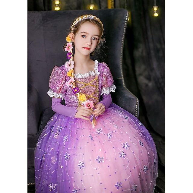 Rapunzel Cosplay Girl Dress Flower Princess Cloak
