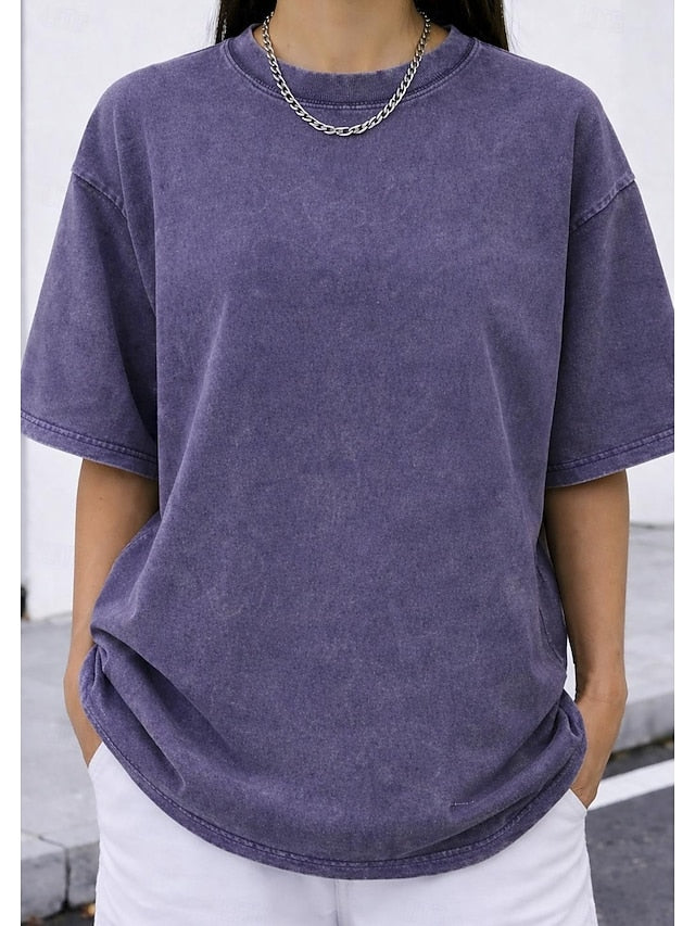 Women's Oversized T Shirt 100% Cotton Vintage Washed Tops